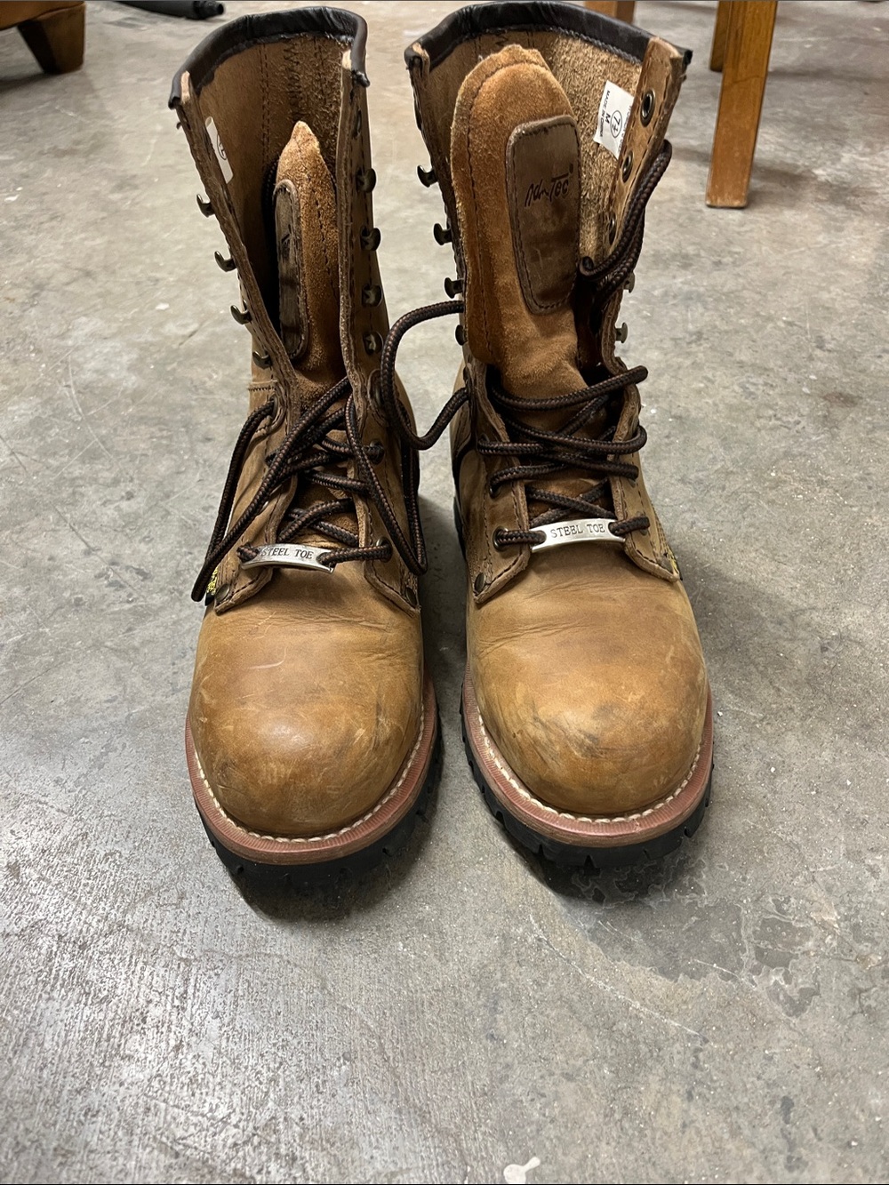 Steel toe tan Leather Lace-Up Work Boots - Picture 2 of 8